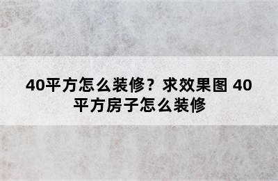 40平方怎么装修？求效果图 40平方房子怎么装修